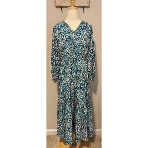 Chico's Turquoise Pattern Midi Dress sz 8